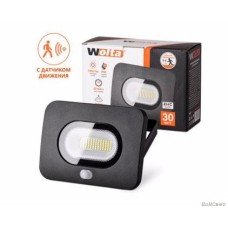 Светодиодный прожектор WFL-10W/05s, с датчиком движения, 5500K, 10W SMD, IP 65,цвет чёрный, слим Wolta