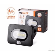 Светодиодный прожектор WFL-20W/05s, с датчиком движения 5500K, 20W SMD, IP65, цвет чёрный, слим Wolta